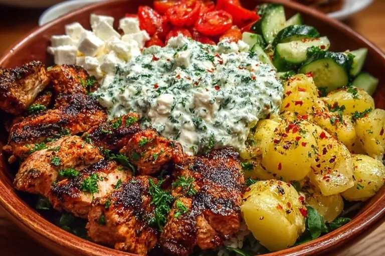 Delicious Greek Chicken Bowls with fresh vegetables and herbs