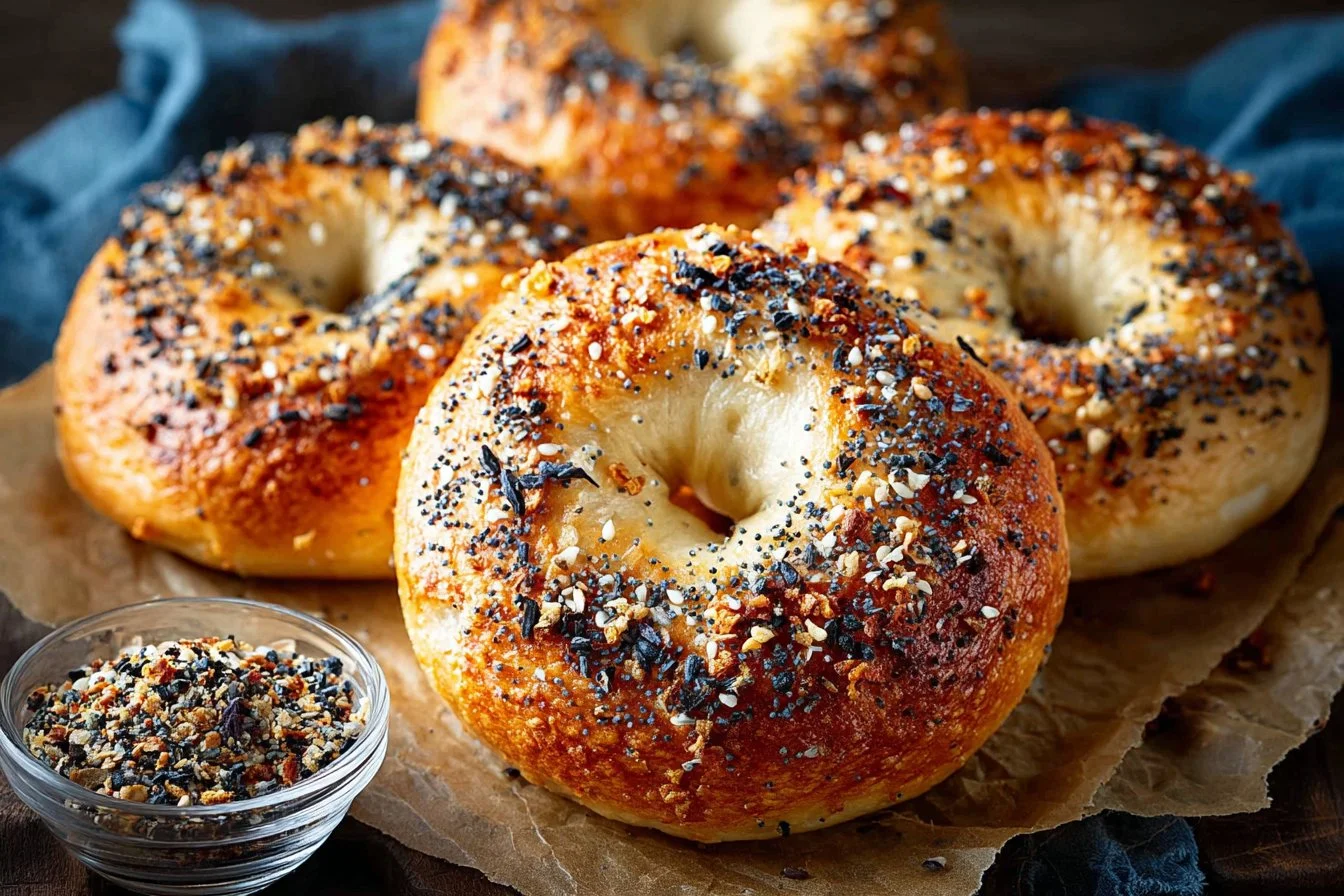 Delicious homemade Greek Yogurt Bagels fresh out of the oven.