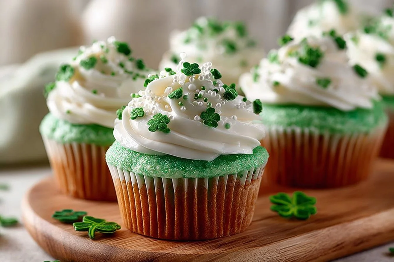 Delicious green velvet cupcakes on a decorative plate