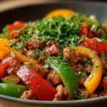 Ground turkey and peppers dish served in a bowl.