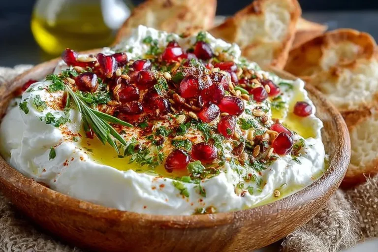Healthy Labneh yogurt dip served with fresh veggies and pita bread