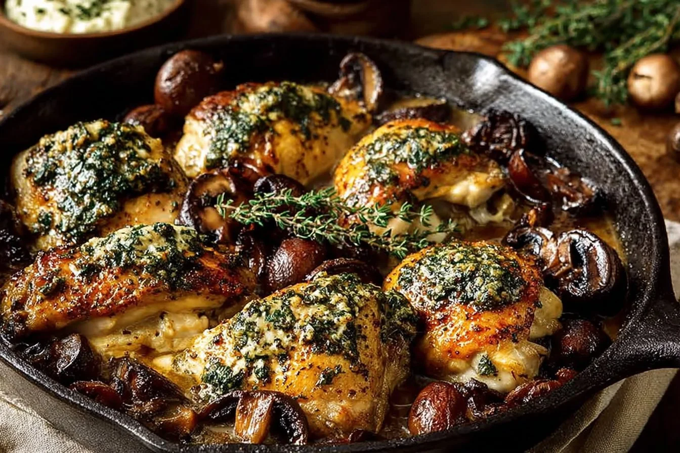 Herbed ricotta stuffed chicken with cider pan sauce and mashed cauliflower