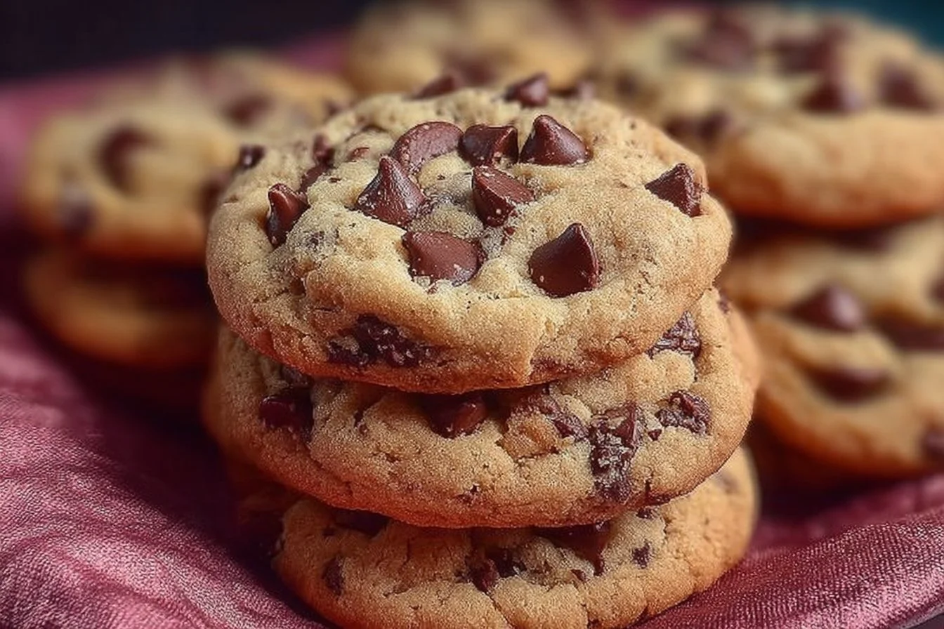 Freshly baked homemade chocolate chip cookies on a cooling rack