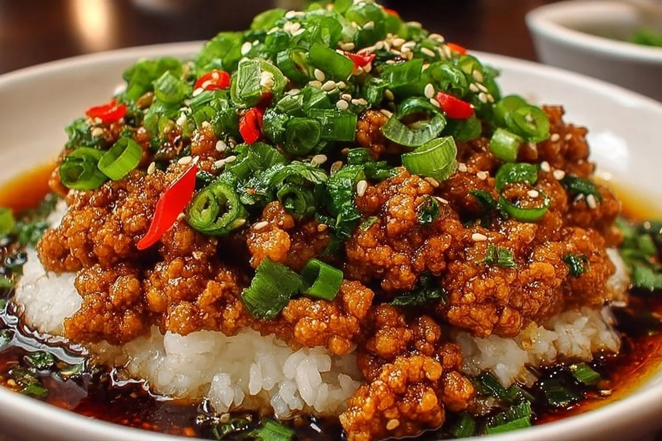 Delicious Honey Garlic Ground Turkey served with vegetables in a bowl.