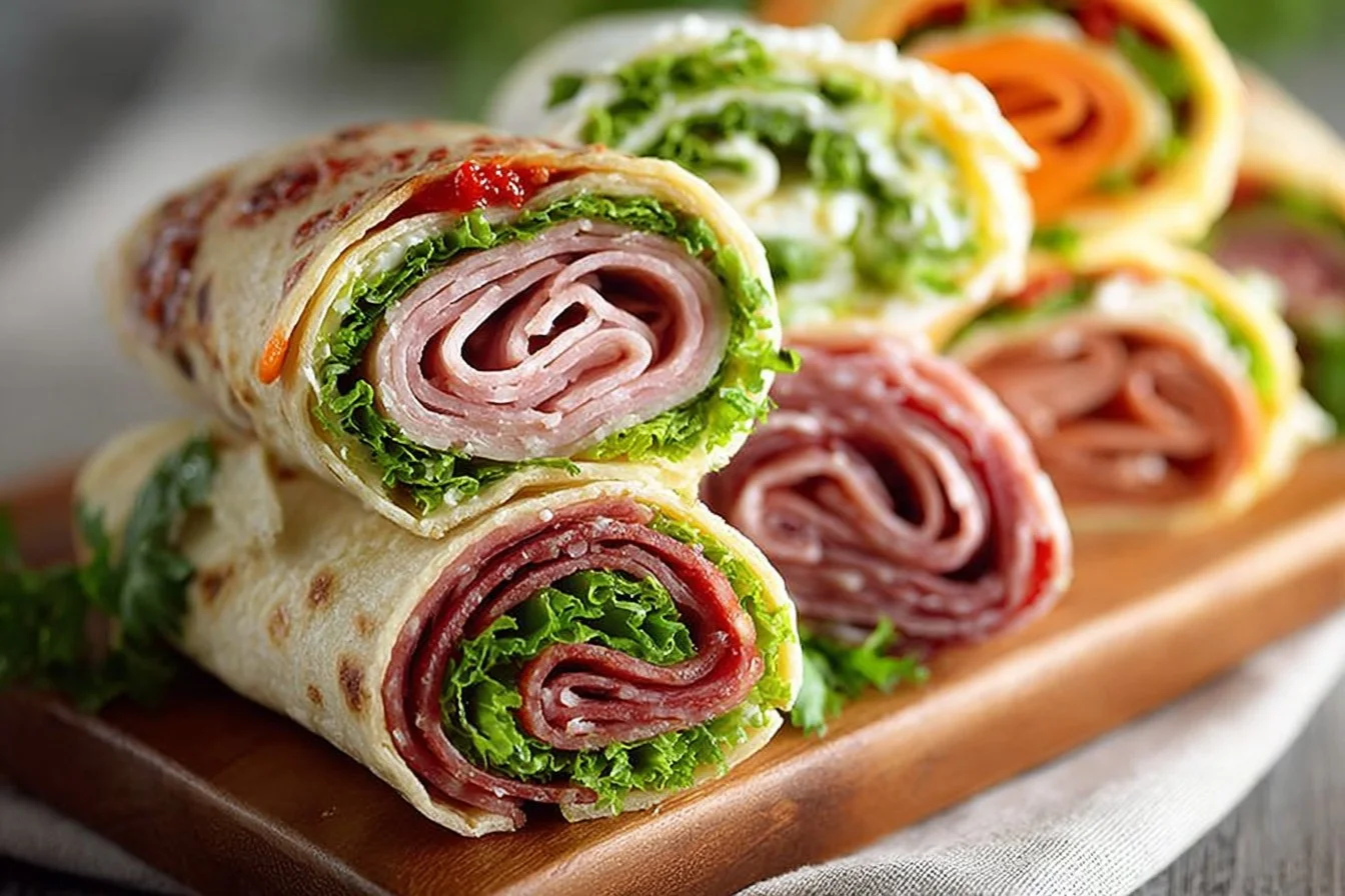 Italian Pinwheels with Cream Cheese ready to serve on a platter