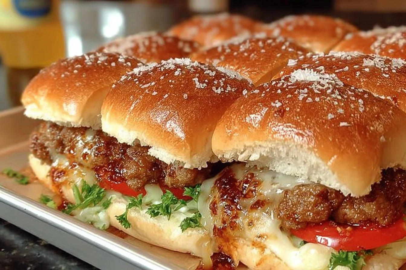 Italian Sausage Slider topped with fresh ingredients on a bun