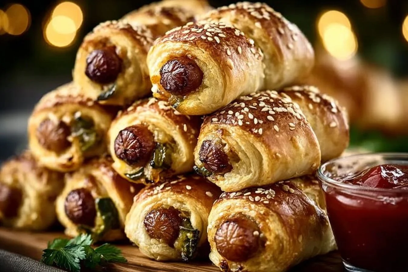 Jalapeño Popper Pigs in a Blanket served on a platter.