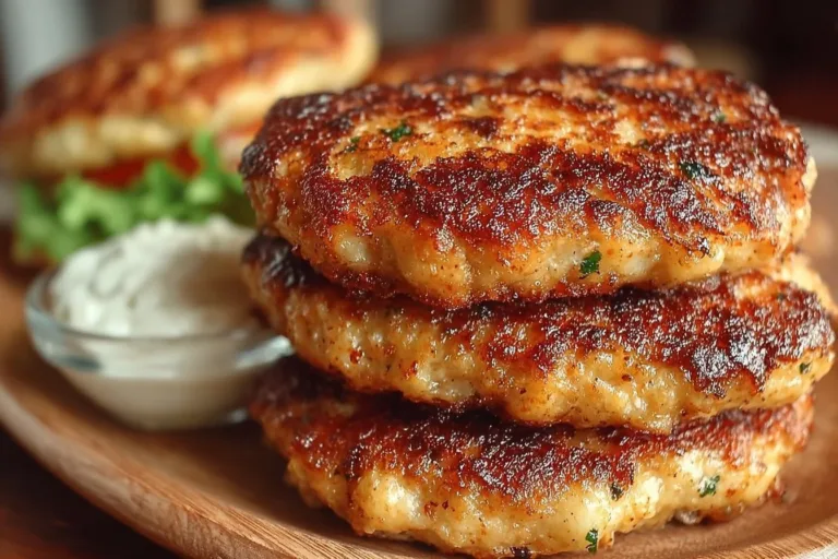 Delicious and juicy chicken burgers on a grill