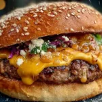 Perfectly seared juicy smash burger with toppings