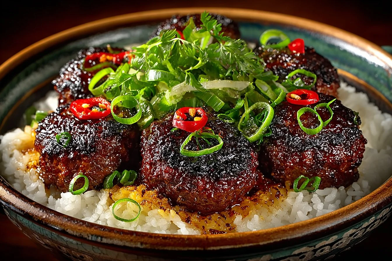 Delicious Korean BBQ meatballs garnished with scallions and sesame seeds