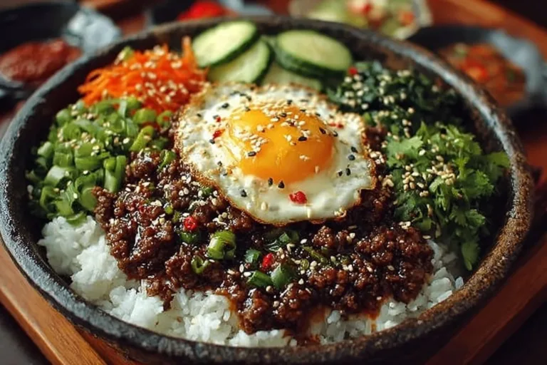 Korean Ground Beef Bowl with vegetables and rice for a delicious meal
