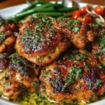 Delicious Lemon Garlic Butter Chicken Thighs topped with fresh herbs