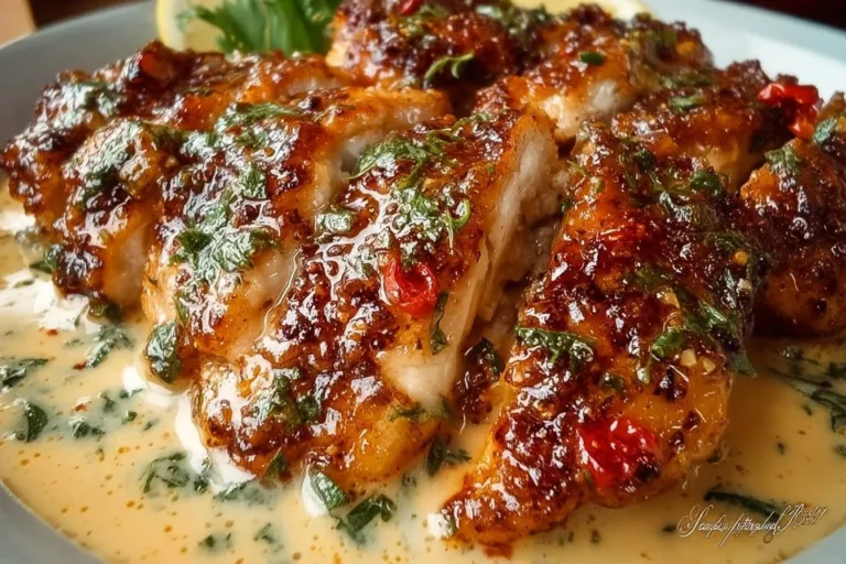 Creamy Marry Me Chicken served on a plate with herbs and pasta.