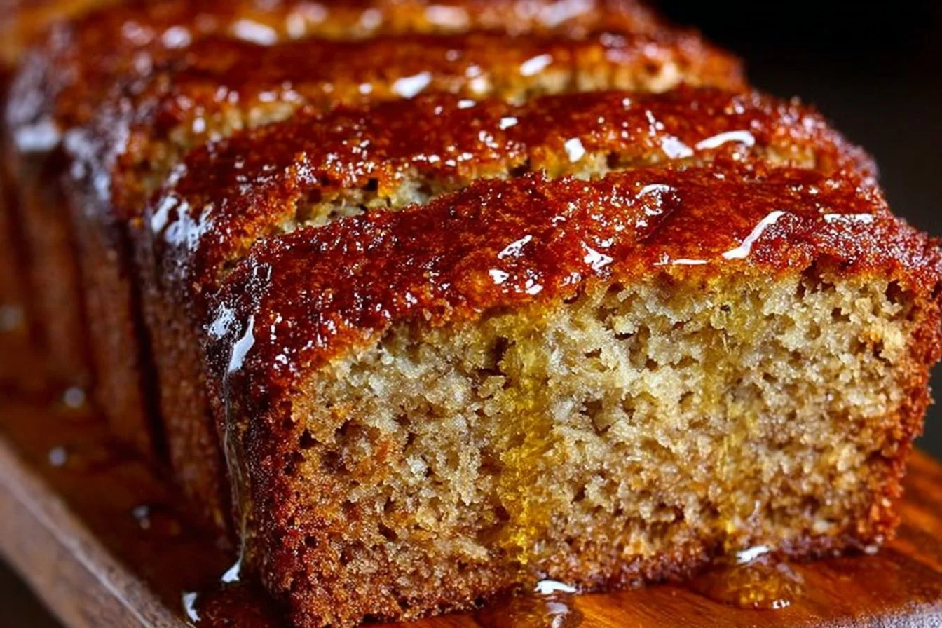 Deliciously moist banana bread sliced and ready to serve