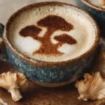 A cup of Mushroom Coffee next to a regular coffee cup, showcasing health benefits.