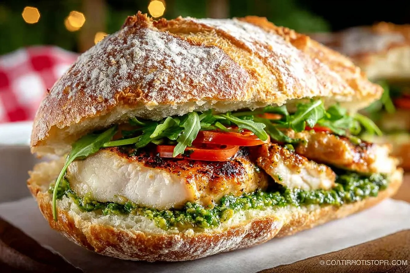 Pesto Chicken Sandwich with fresh ingredients and vibrant colors