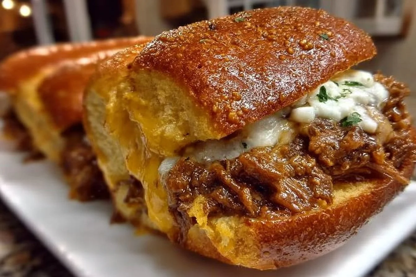 Philly Cheesesteak Sloppy Joes served on a plate with toppings