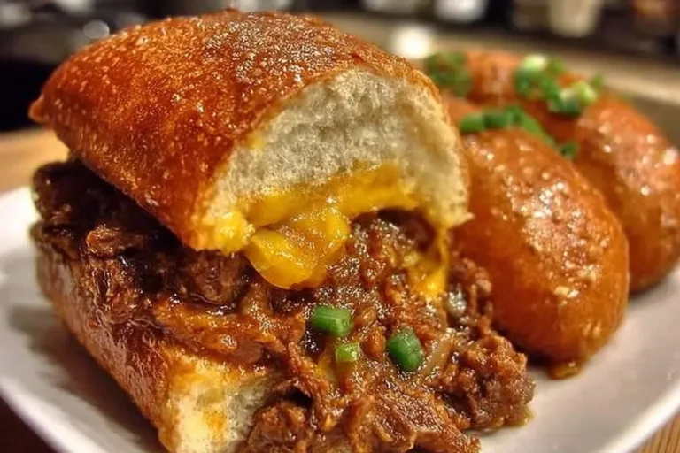 Delicious Philly cheesesteak sloppy joes served on a plate with toppings.