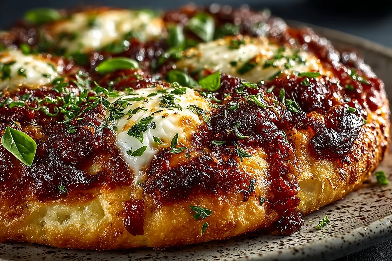 Delicious Pizza Pot Pie filled with cheese, pepperoni, and vegetables