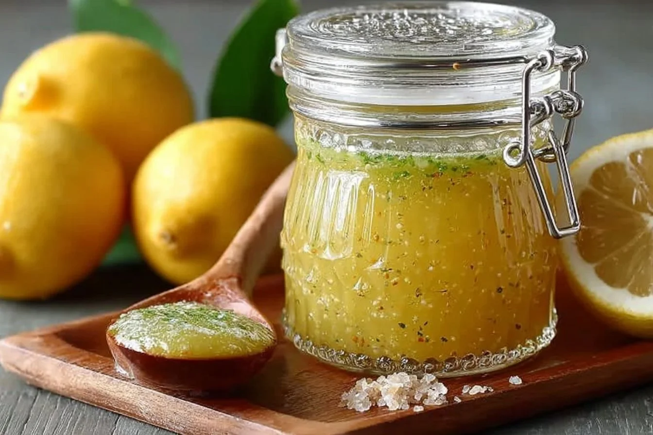 Quick and easy lemon garlic vinaigrette dressing in a glass jar