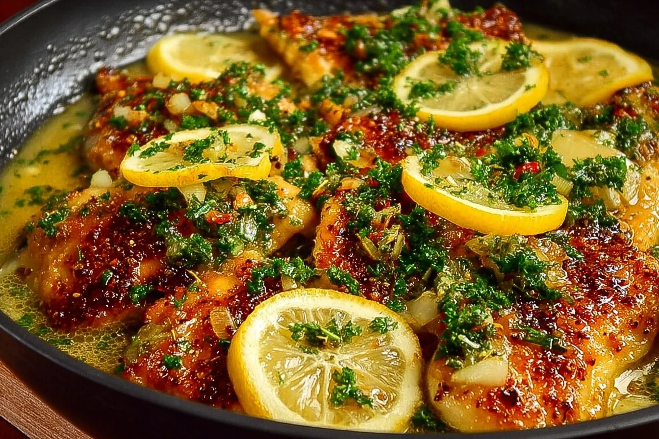 Delicious quick lemon chicken served with a side of vegetables
