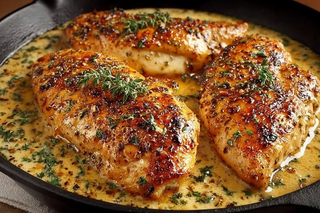 Delicious Ranch Chicken recipe served with fresh herbs and vegetables.