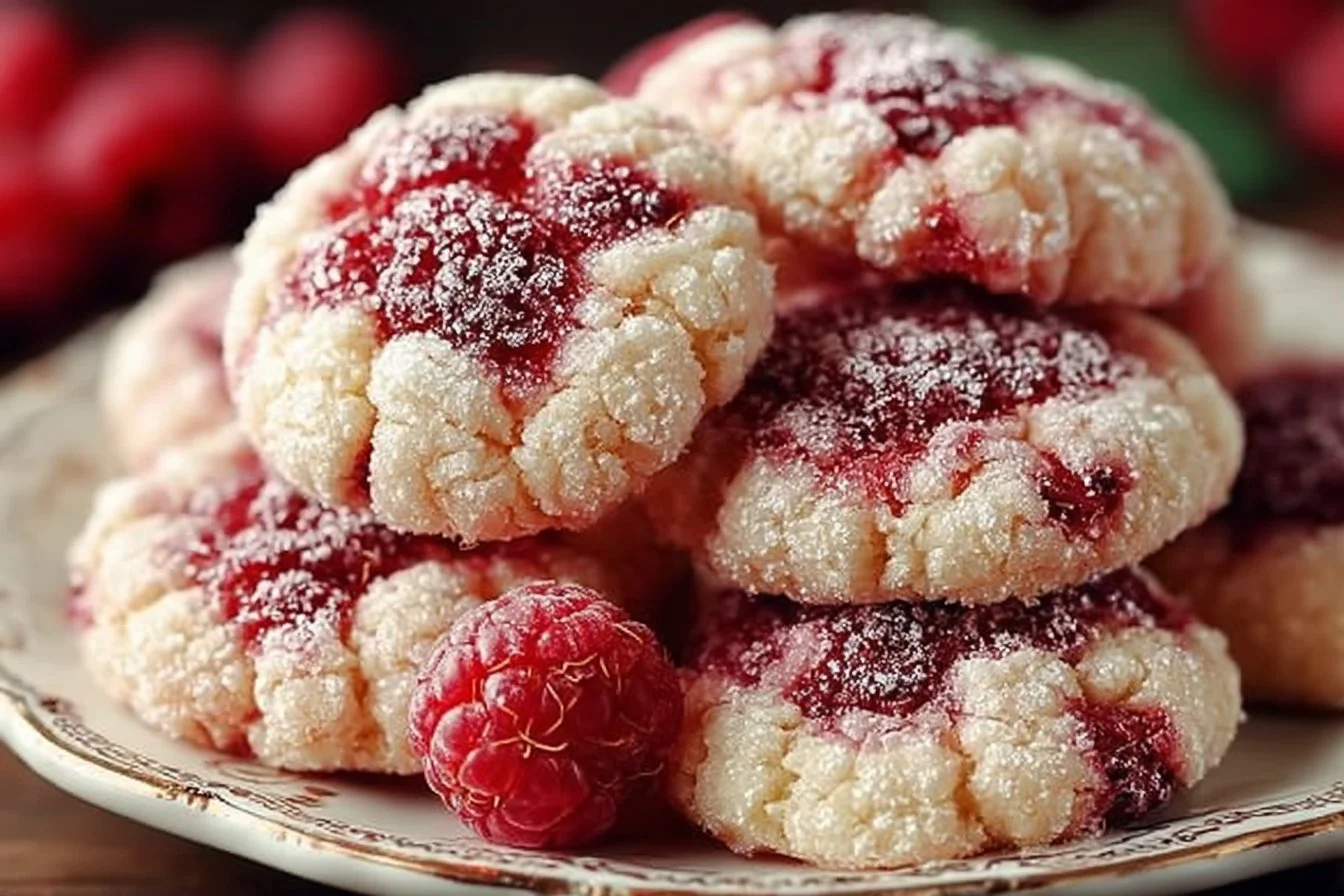 Freshly baked raspberry sugar cookies on a cooling rack