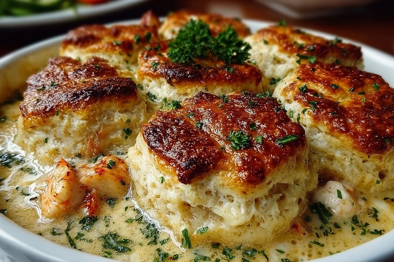 Delicious Red Lobster Biscuit Chicken Pot Pie with creamy filling and flaky biscuits