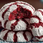 Freshly baked red velvet crinkle cookies on a cooling rack.