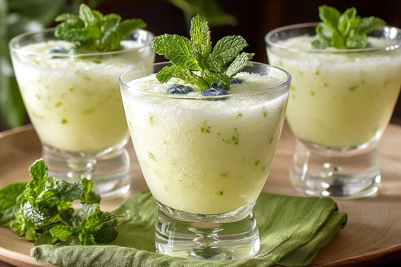 Delicious Sgroppino Cocktail served in a chilled glass with lemon and prosecco.