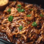 Slow Cooker BBQ Pulled Pork served with coleslaw on a bun