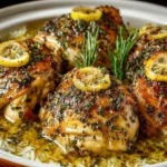 Delicious slow cooker lemon herb chicken garnished with fresh herbs