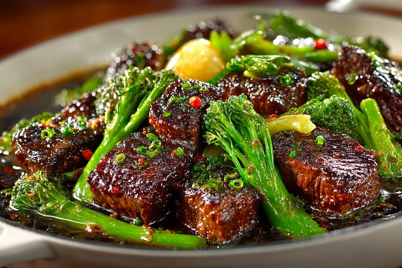 Slow Cooker Mongolian Beef with tender meat and savory sauce in a bowl
