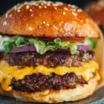 Cooked smash burger patties sizzling on a grill