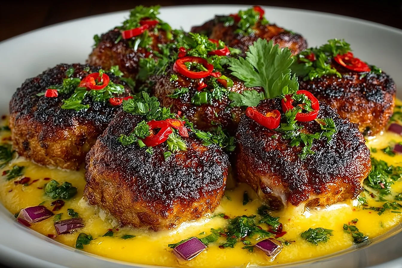 Delicious spicy Mexican Donkey Balls served on a platter with dipping sauce.
