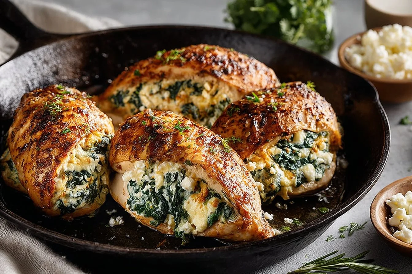 Juicy stuffed chicken breast filled with spinach and feta cheese