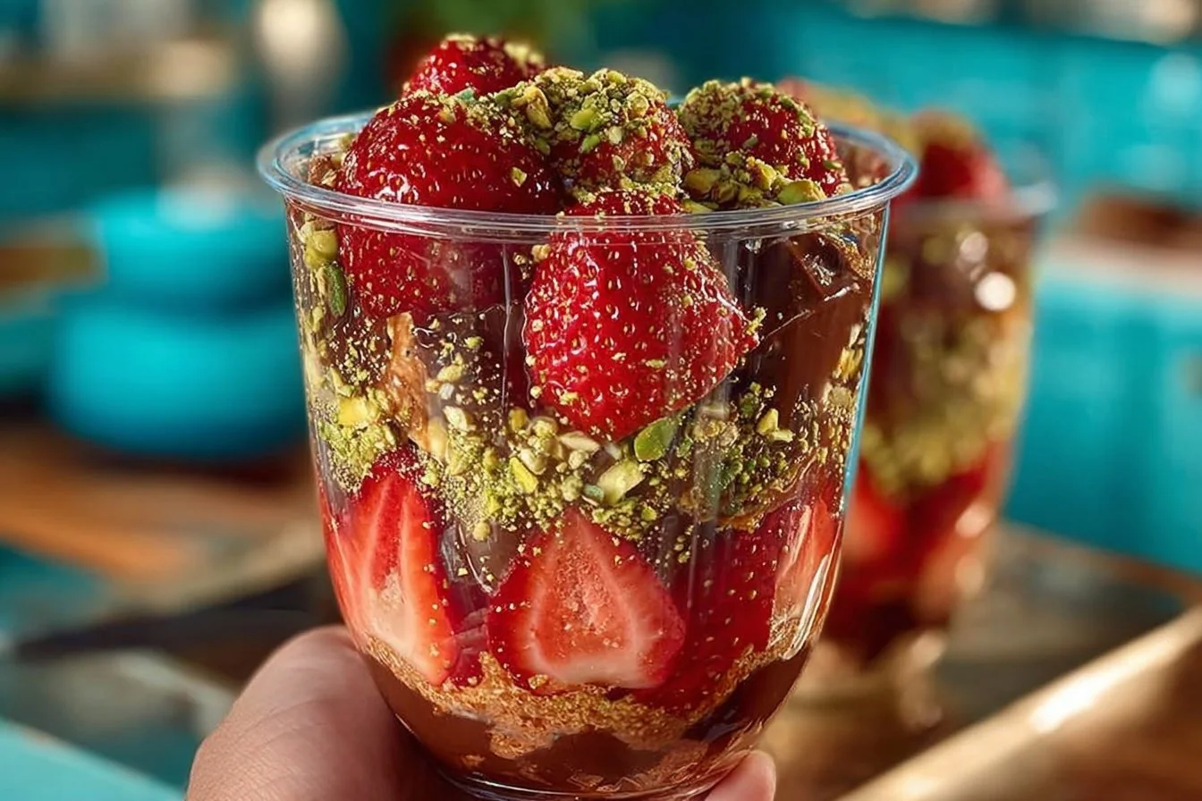 Strawberry and Pistachio Konafah Dessert