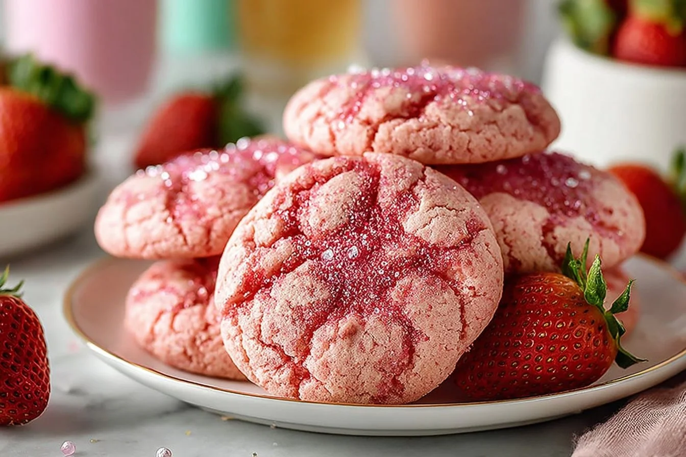 Delicious homemade strawberry cookies with fresh strawberries baked in