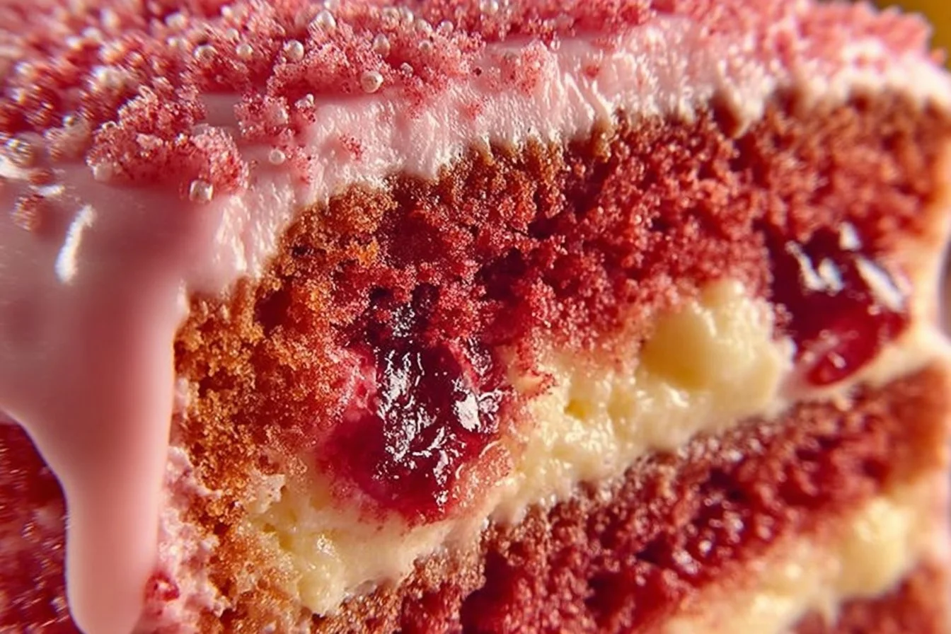 Strawberry Honeybun Cake with Strawberry Cream Icing