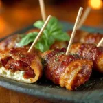 Sweet chicken bacon wraps on a plate, garnished and ready to enjoy