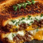 Ultimate Cheesy Ground Beef Melt topped with gooey cheese and savory beef