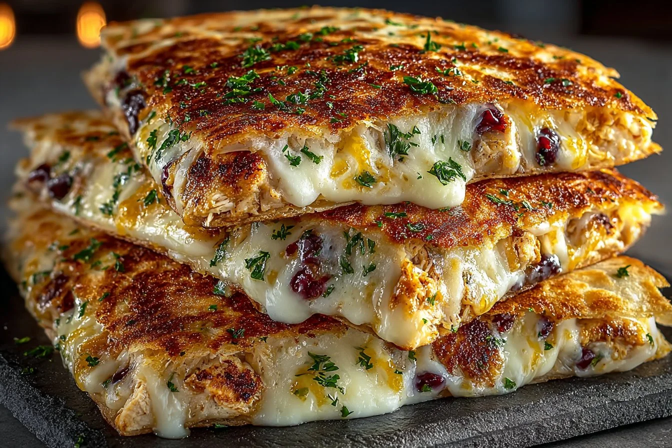Golden brown chicken quesadillas filled with cheese and vegetables