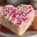 Delicious Valentine's Day sugar cookie fudge in a festive heart-shaped tray.