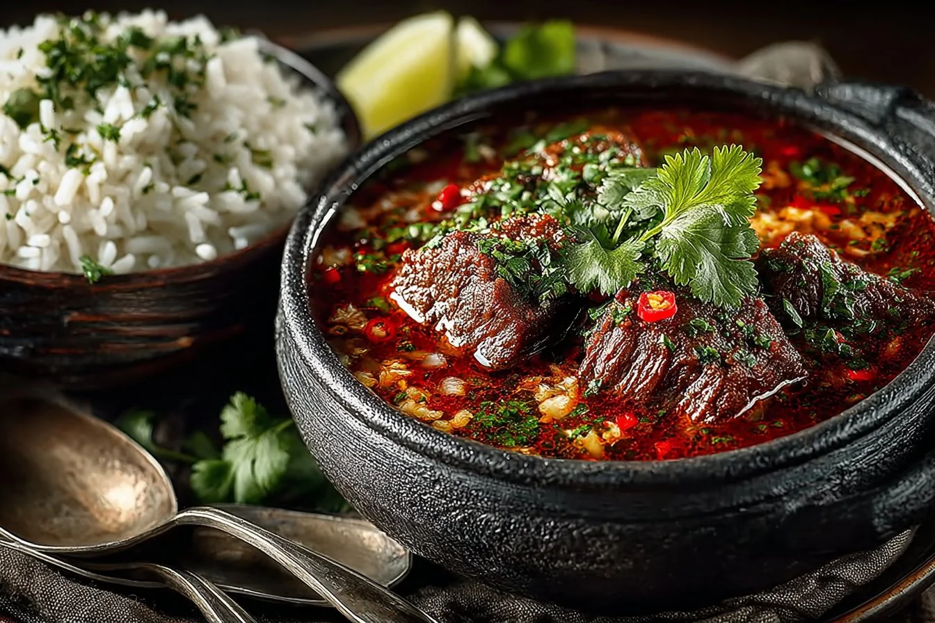 Bowl of Vegan Gambian Peanut Stew (Domoda) with fresh vegetables and peanuts