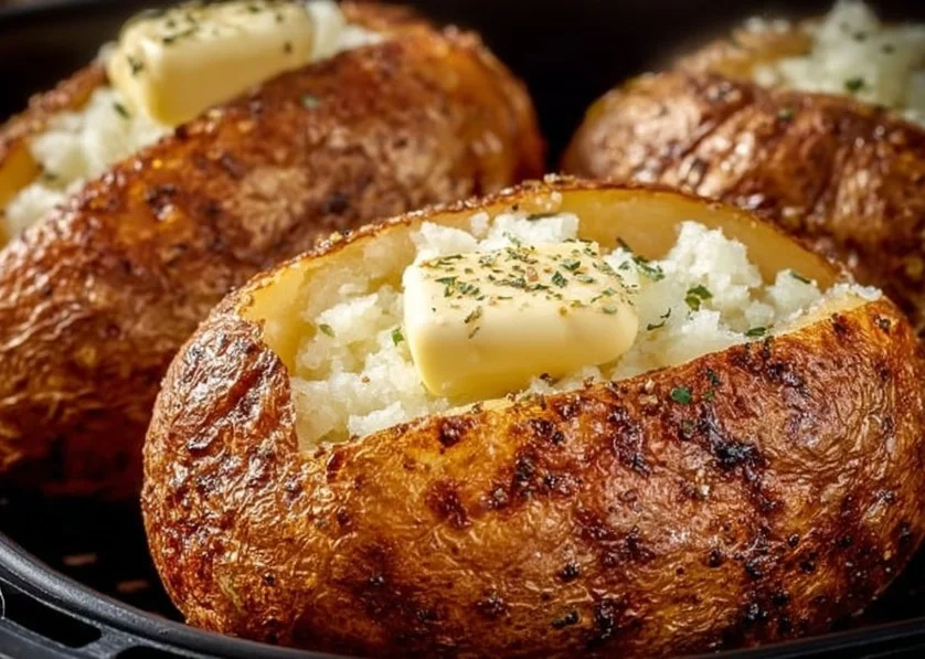 Air Fryer Baked Potato with crispy skin and fluffy interior