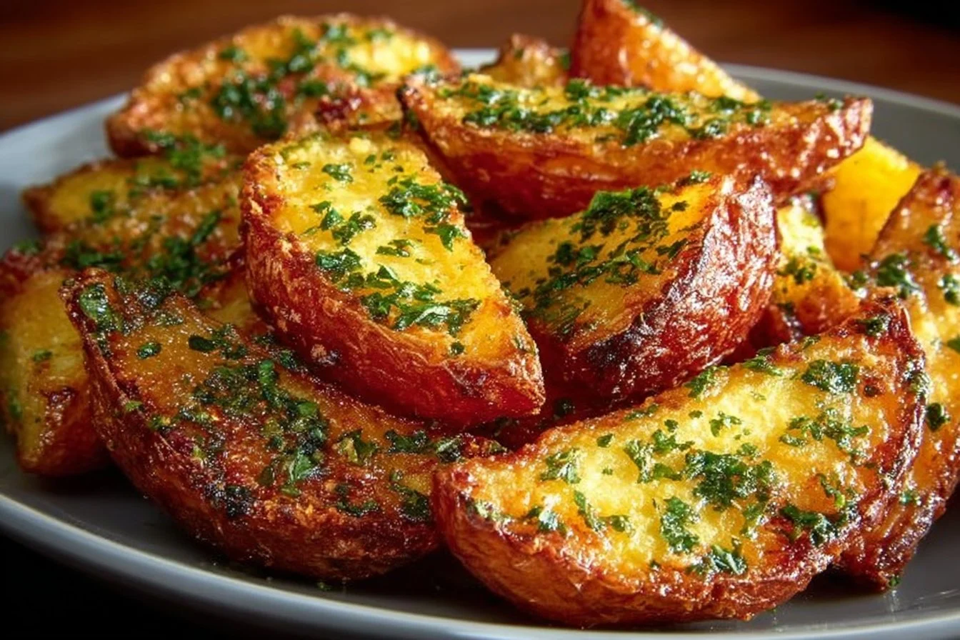 Delicious Air Fryer Greek Lemon Potatoes with herbs and lemon zest