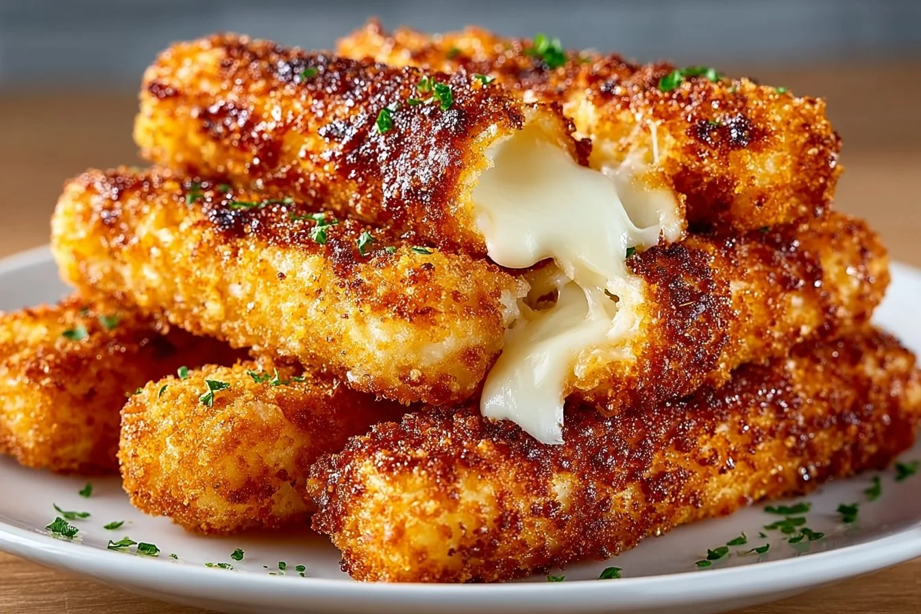 Air fryer mozzarella sticks served with marinara sauce