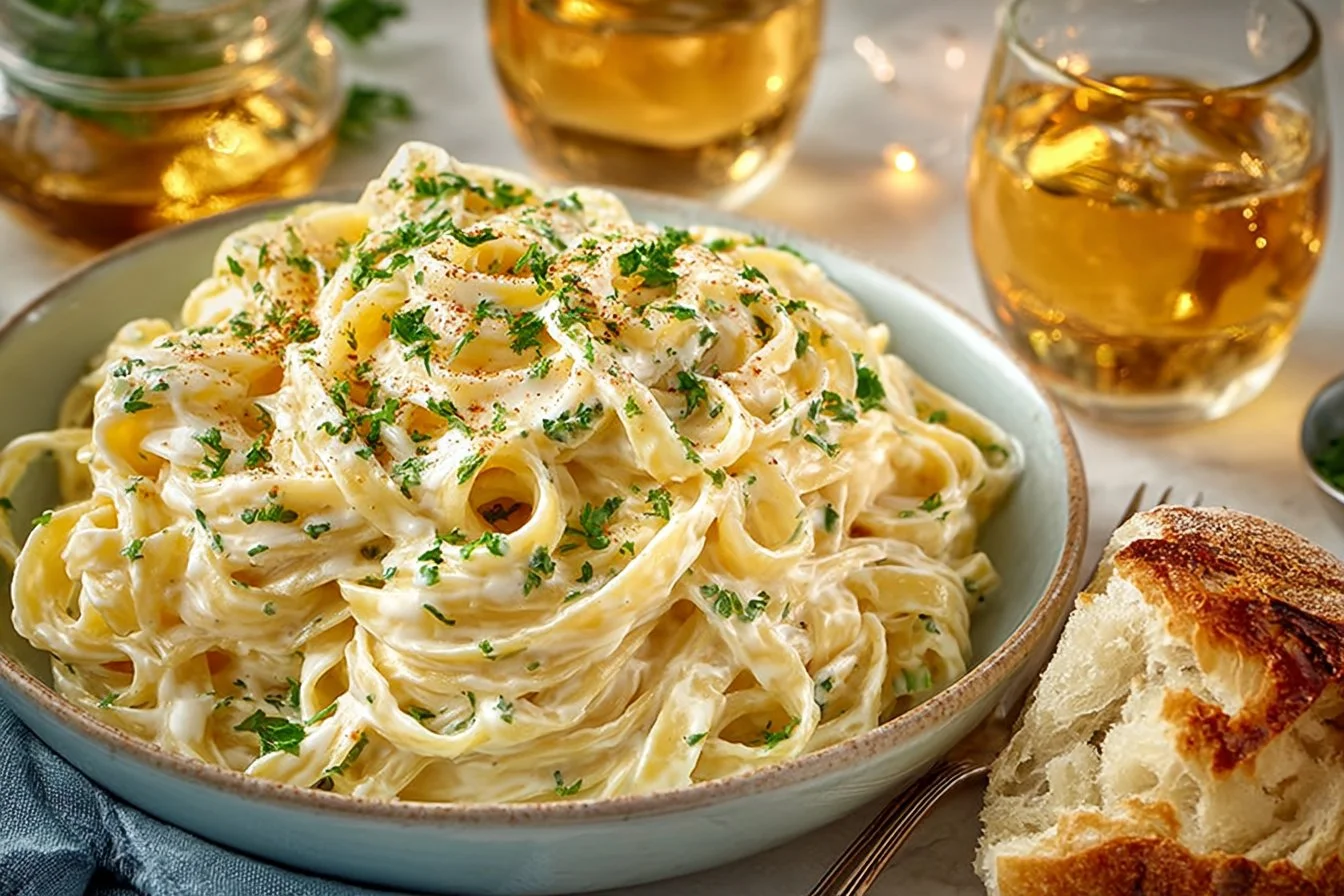 Creamy Alfredo sauce made with cottage cheese for a healthy pasta dish
