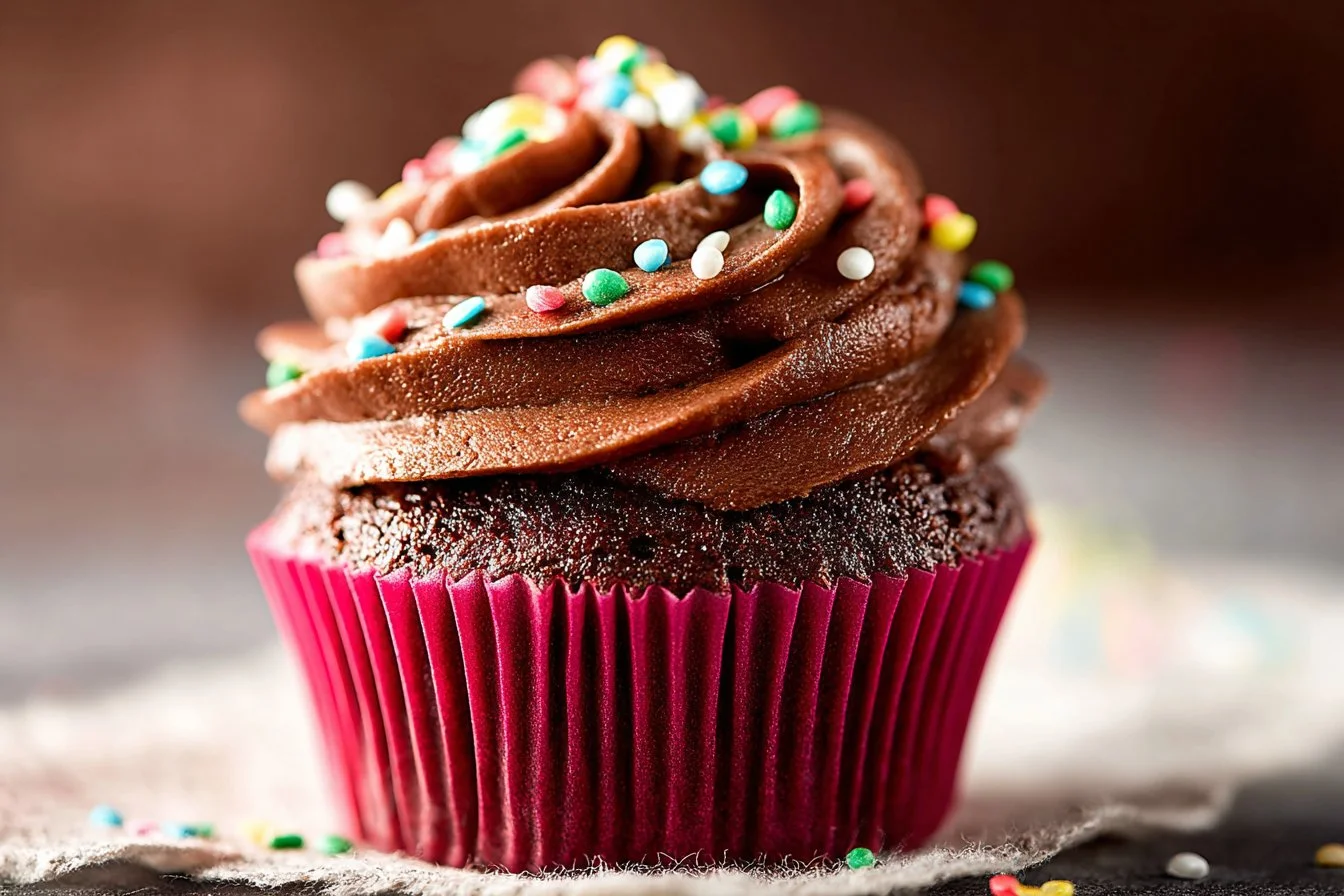 Delicious chocolate cupcakes topped with creamy chocolate frosting