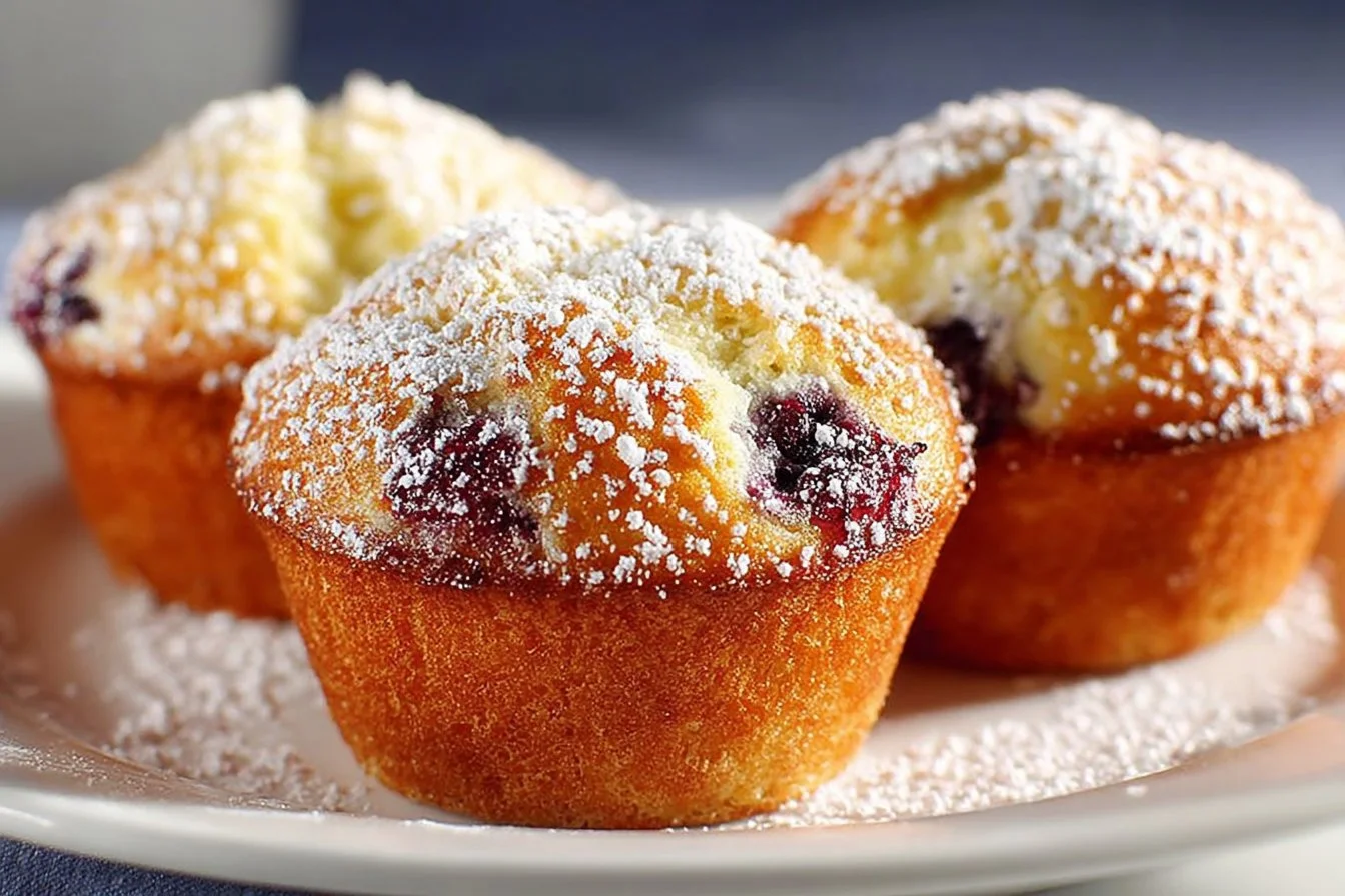 Blueberry lemon Bisquick pancake bites served on a plate